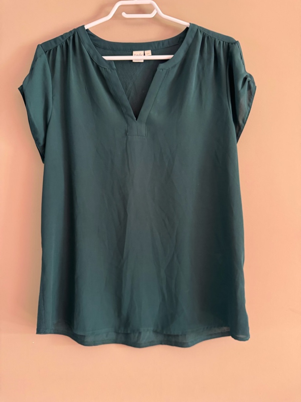 Twik Emerald Green Short Sleeve V-Neck Blouse